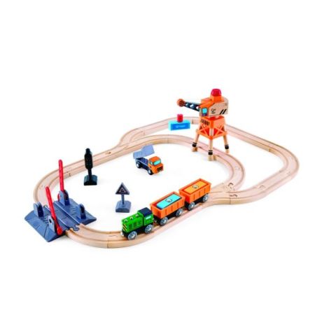 Jucarie din lemn - Set tren de marfa cu macara (34 piese) - imagine 7
